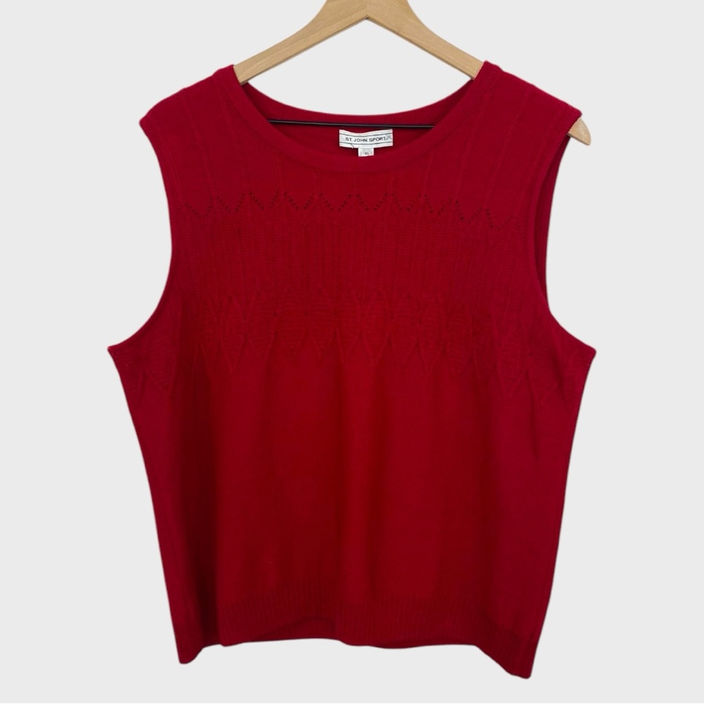 St. John Red Santana Knit Sleeveless Top Size XL